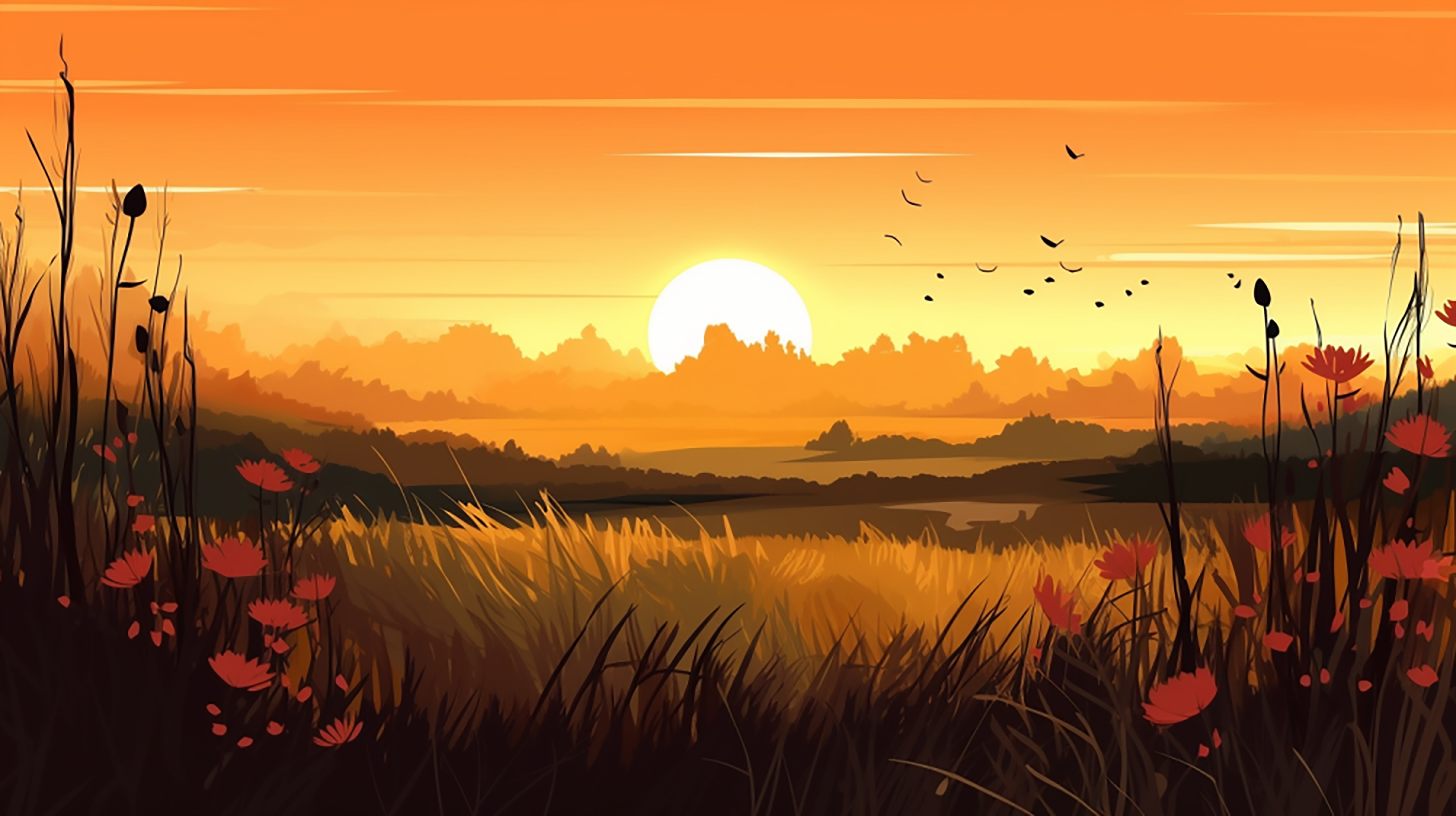 草原落日背景图片
