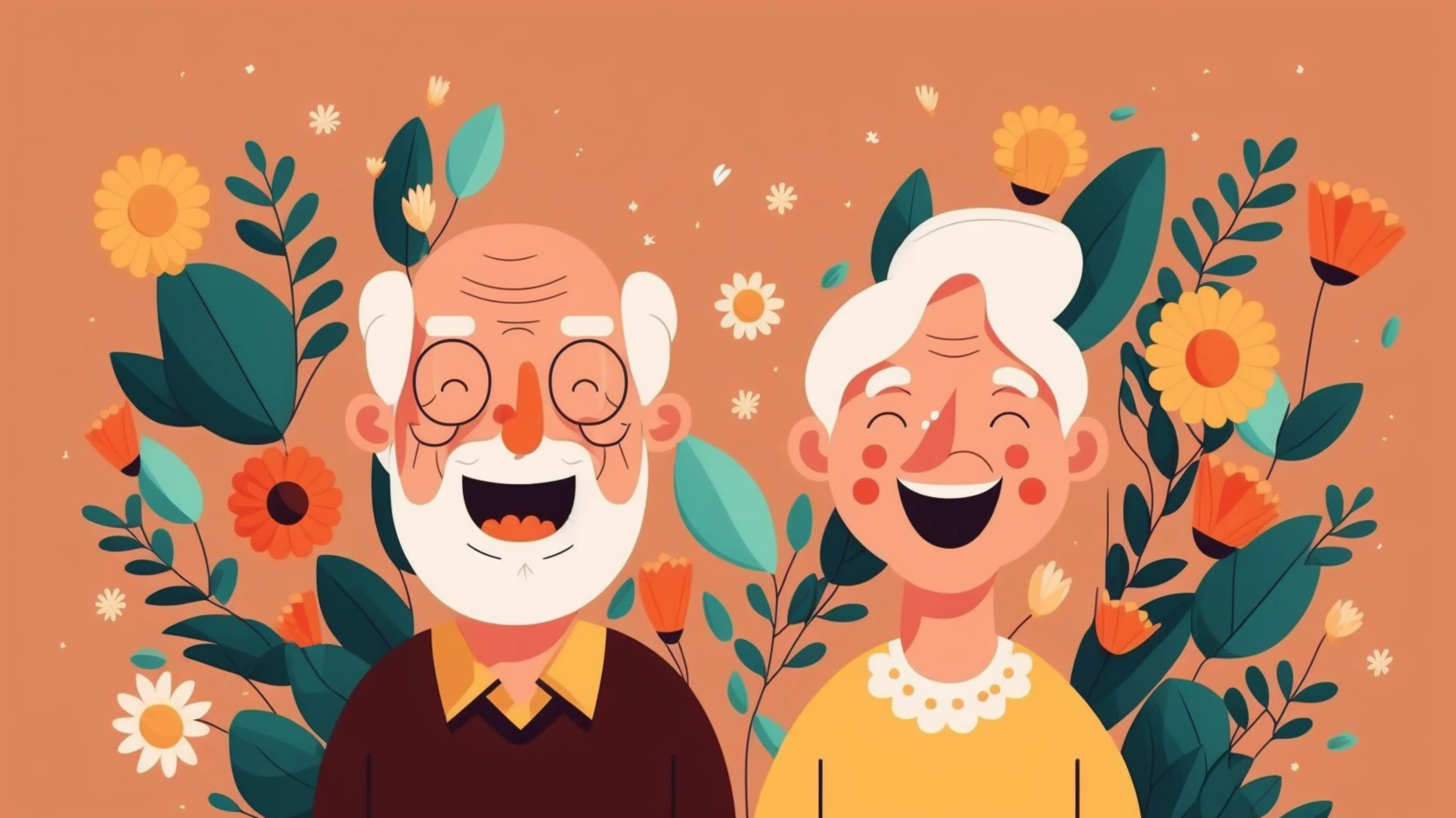 祖父母白发可爱大笑表情卡通图片