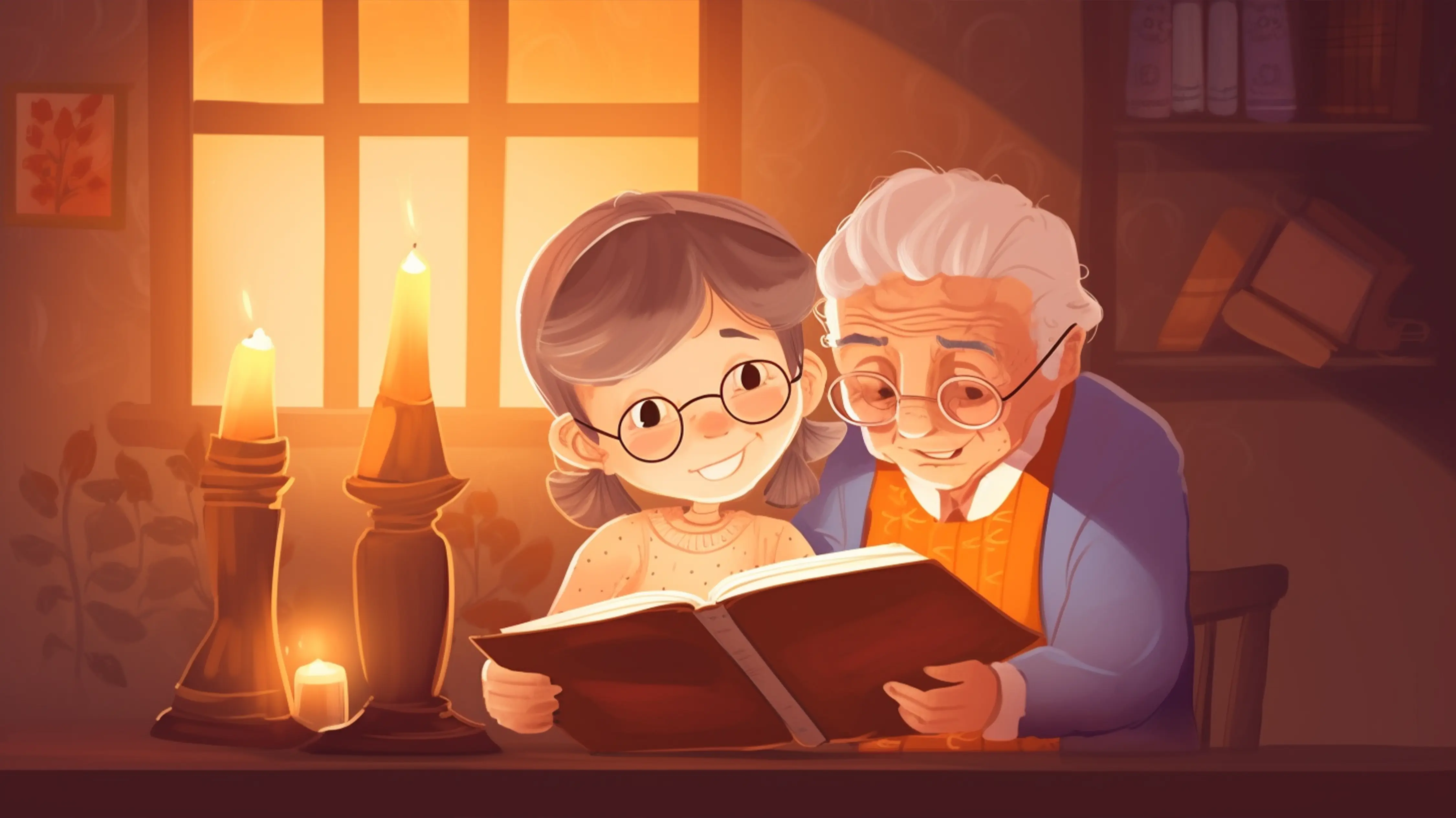 祖父母日读书温馨暖色调背景图片