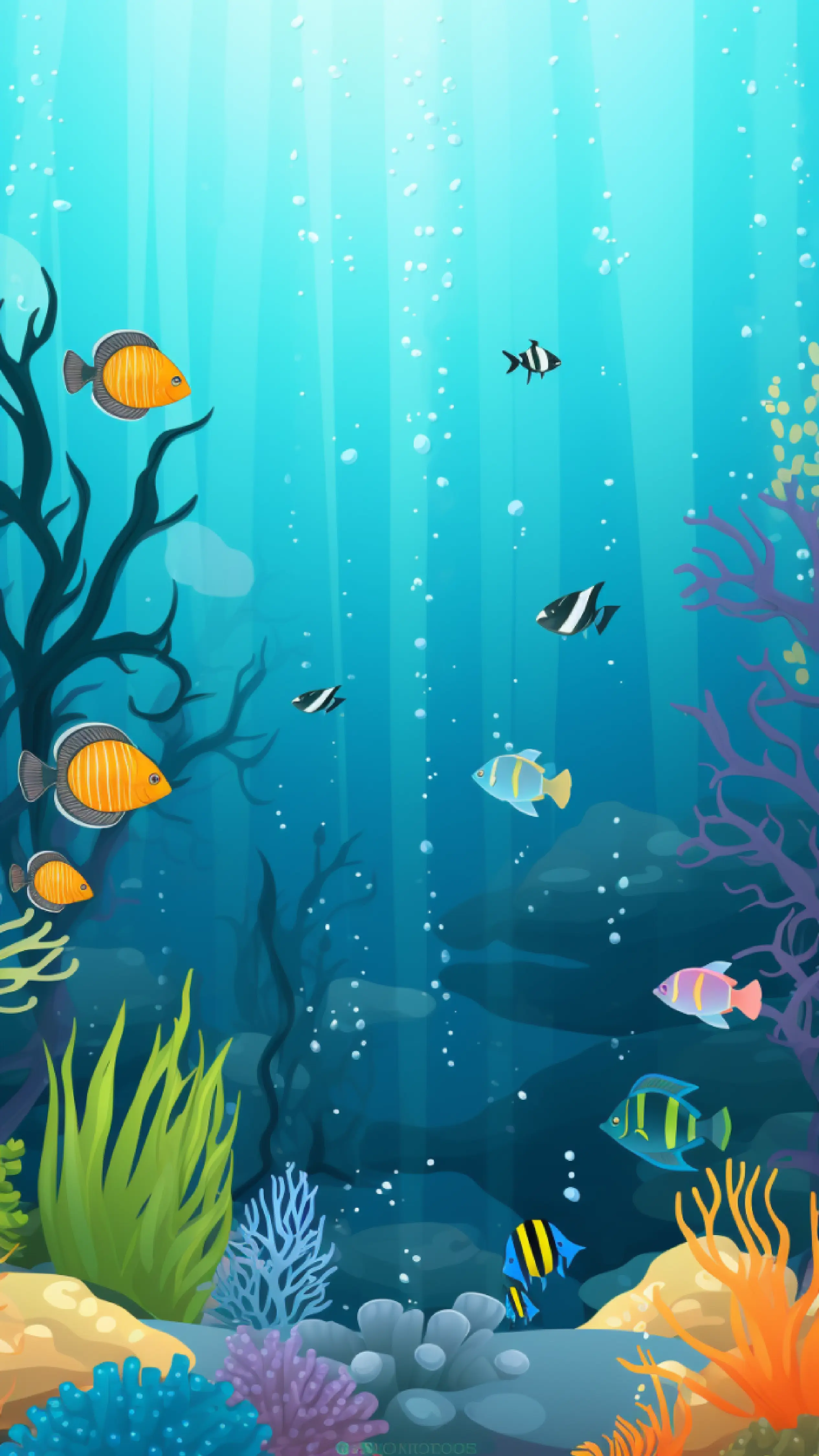 海底世界鱼群蓝色扁平背景图片