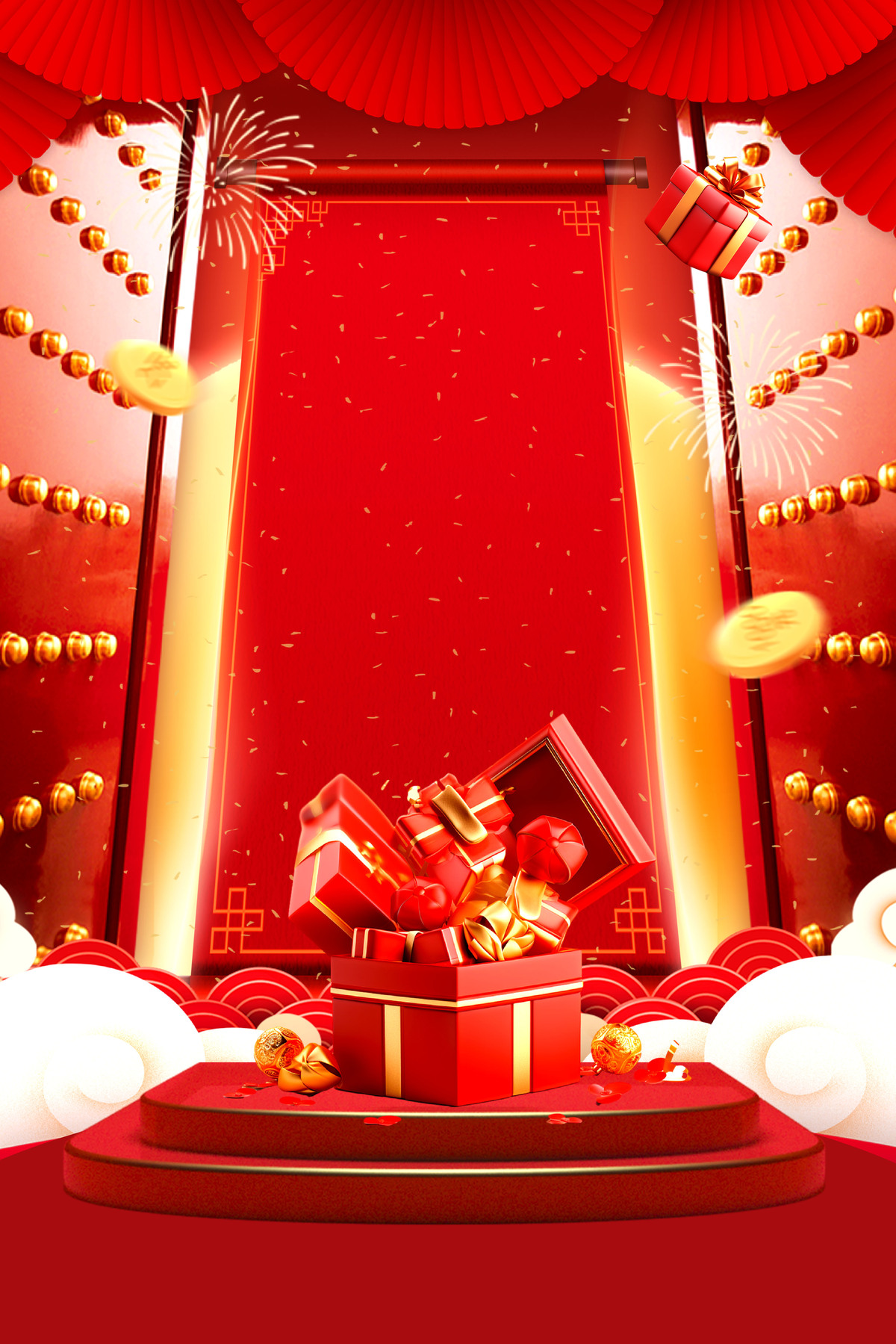 红色喜庆春节新年龙年年货节促销背景图片