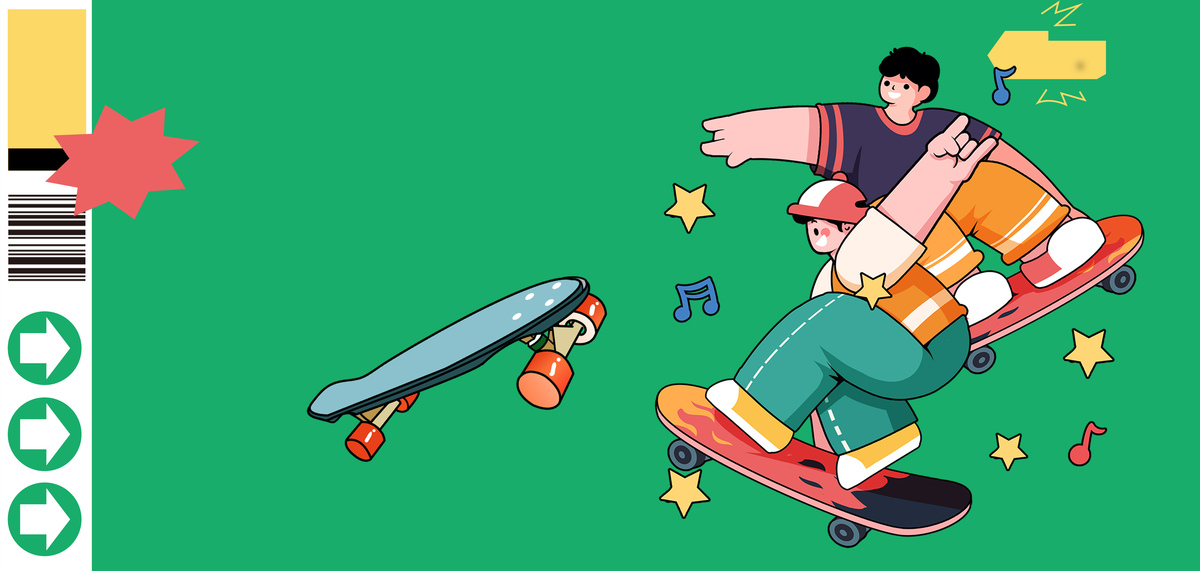 绿色五四青年节滑板青春活力扁平背景图片
