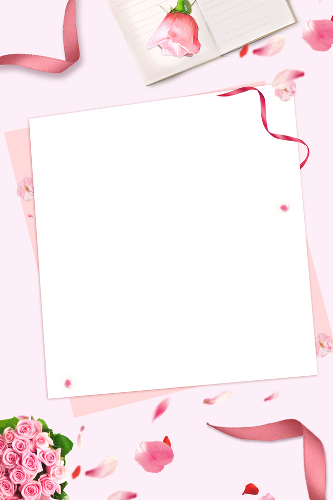 情人节粉色清新信封花卉丝带广告背景图片