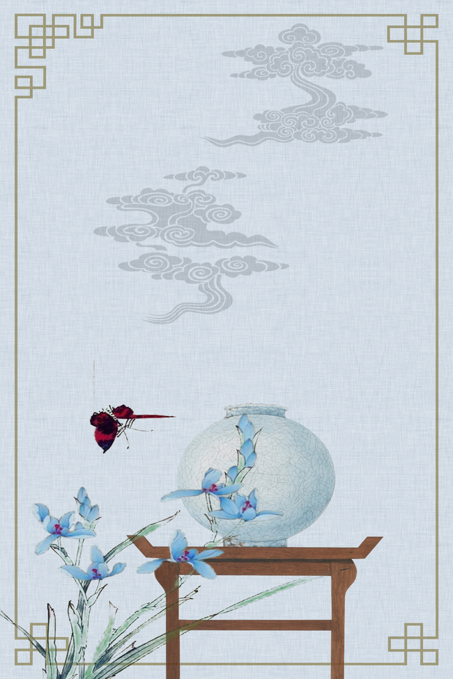 H5清新传统古风手绘水墨花鸟纹理背景图片