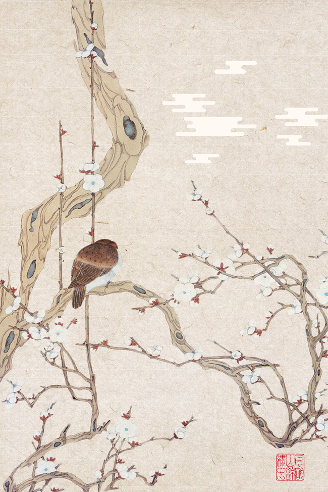 水墨古风手绘花鸟纹理古典教育背景图片