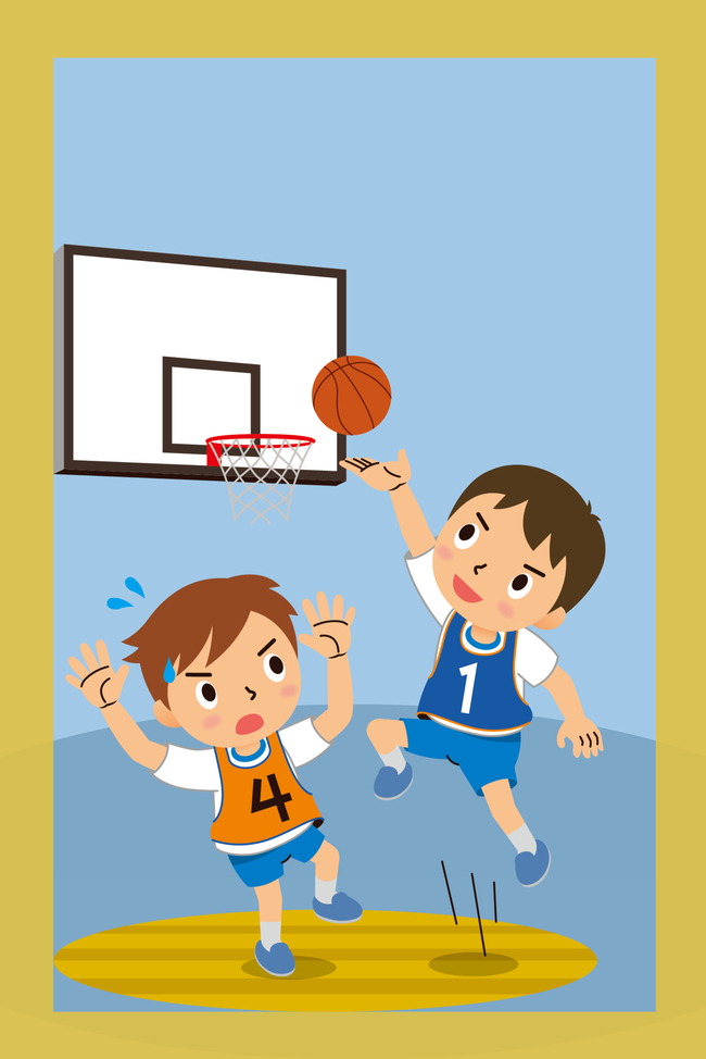 秋季运动会男孩打篮球手绘卡通海报背景图片