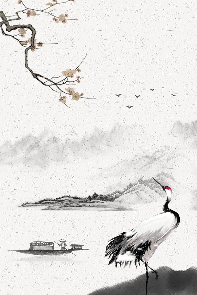 大气水墨风重阳节仙鹤远山背景图片
