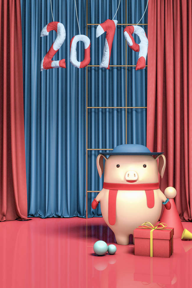 2019猪年可爱小猪海报背景素材图片