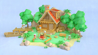 C4Dlowpoly卡通小岛场景模型