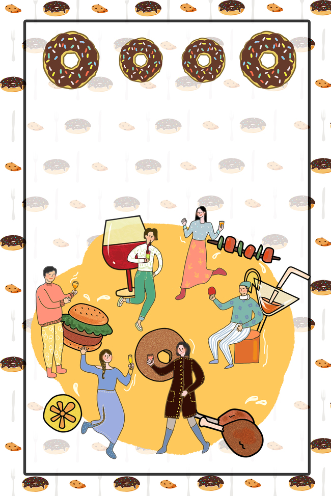 可爱甜甜圈吃货节海报背景素材图片
