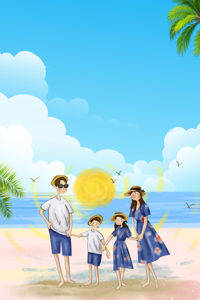 五一家庭海边度假旅游海报背景图片