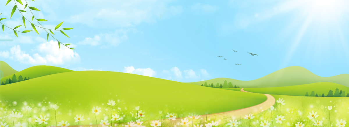 清新卡通绿色山坡阳光背景图片