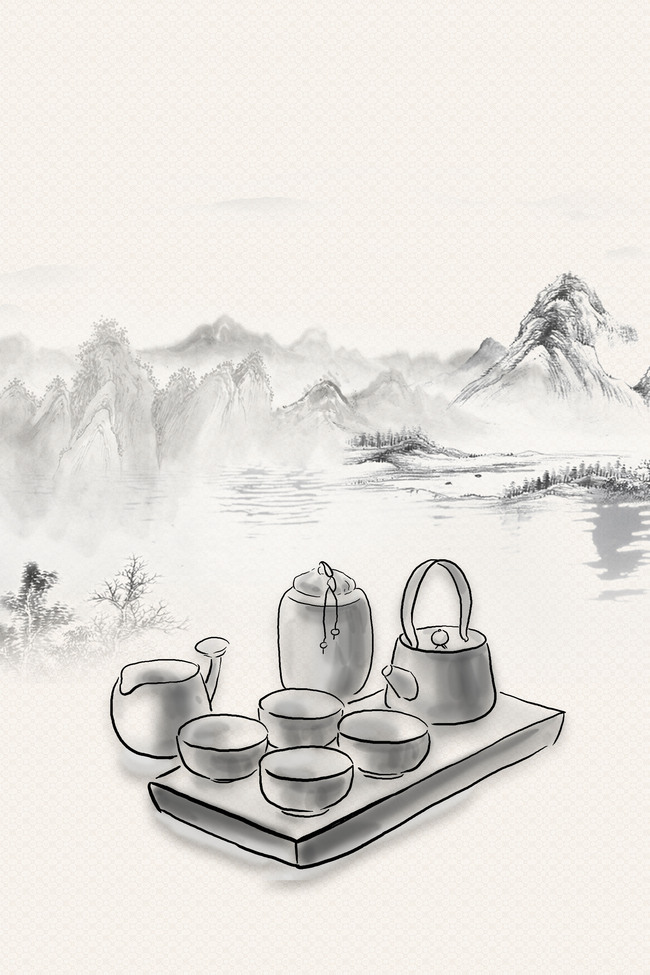 复古水墨中国风茶道背景素材图片
