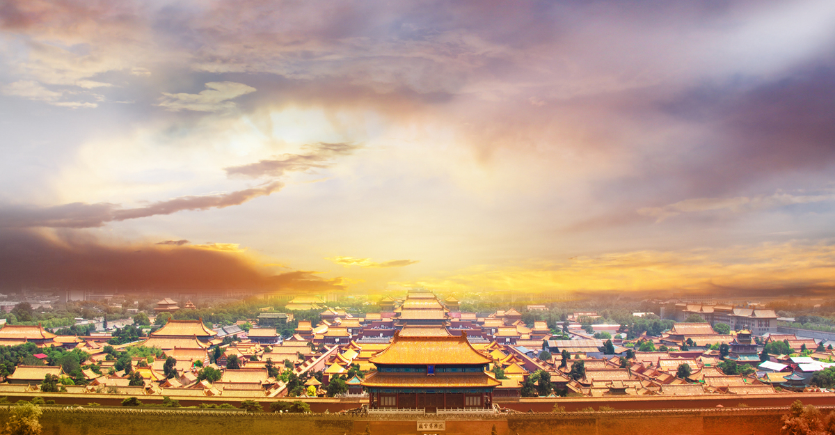 简约中国风古建筑旅行封面背景图片