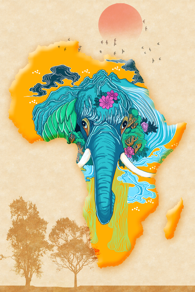 非洲草原非洲大象背景图片