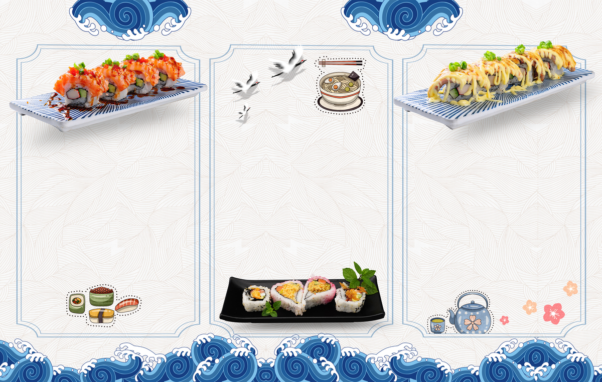 简约三折页日式和风菜单菜谱图片