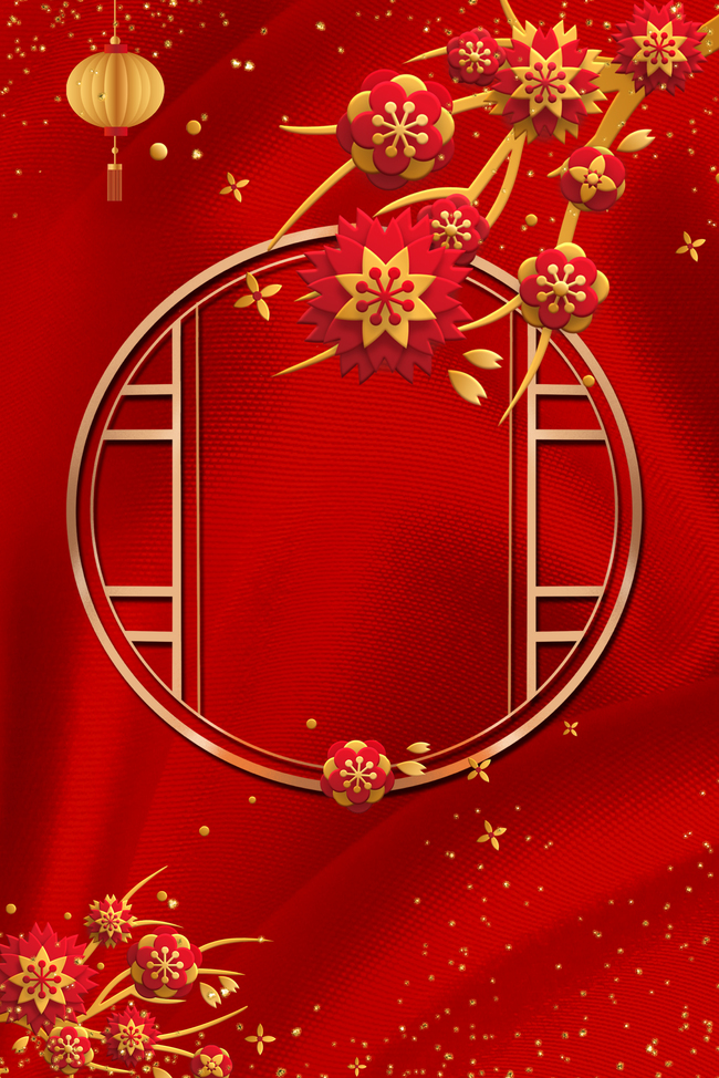 红色新年剪纸梅花背景图片