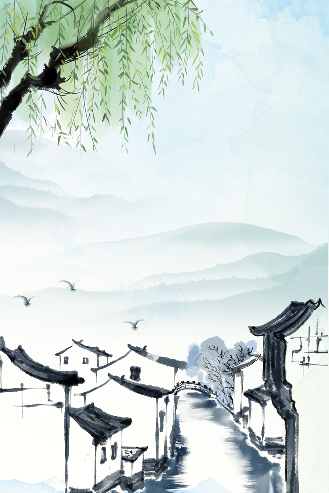 清明节江南山水中国风海报背景图片