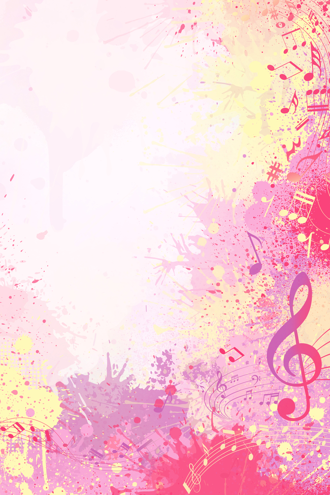音乐节手绘音符粉色水彩泼墨创意海报背景图片