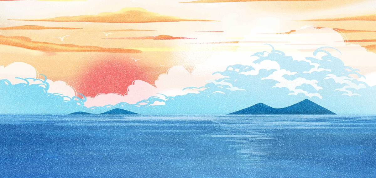 夏天大海蓝色卡通温馨旅行海报图片