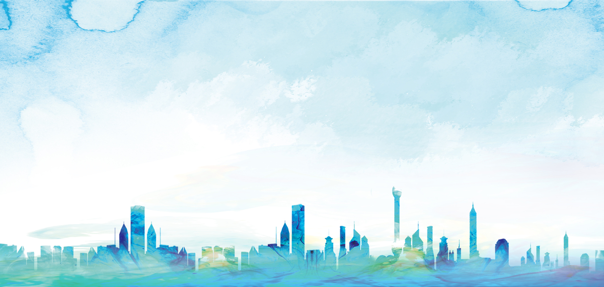 简约水彩城市建筑蓝色清新水彩海报背景图片