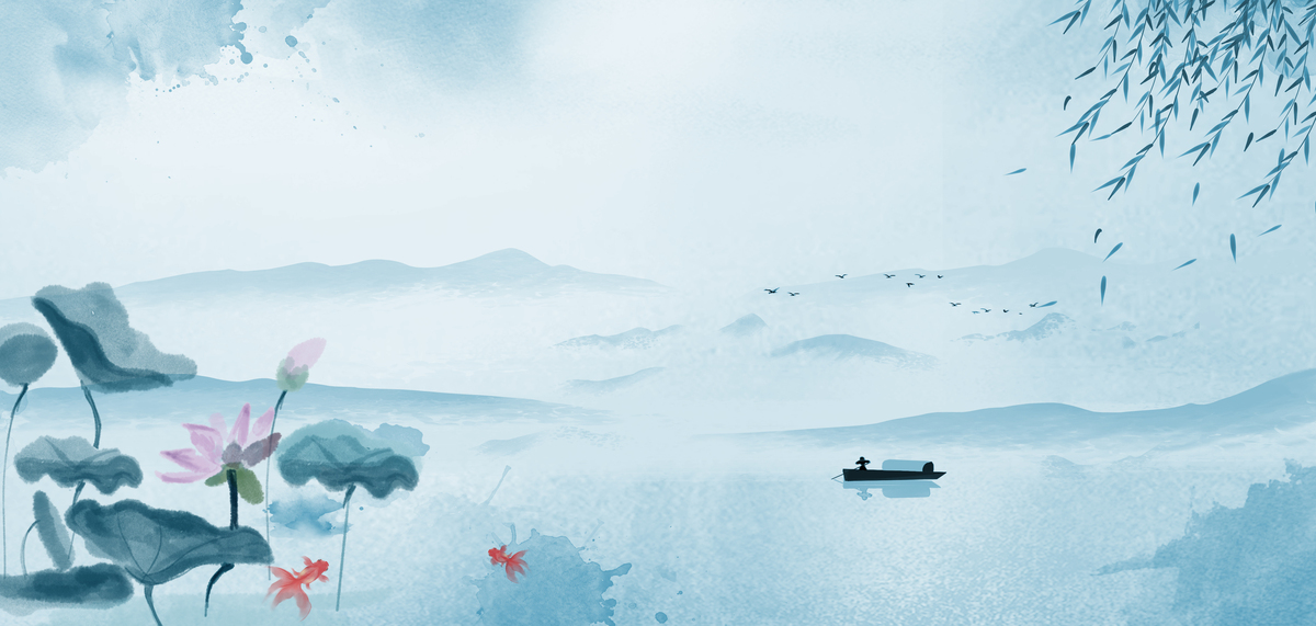 中国风山水荷花水墨古风夏天海报背景图片