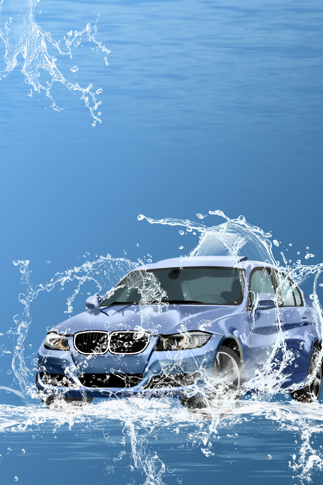 洗车汽车蓝色简约海报背景图片
