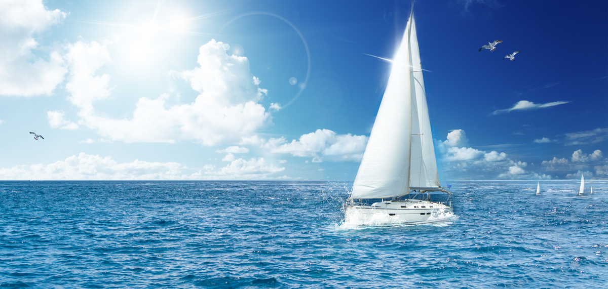 乘风破浪帆船大海蓝色大气合成海报背景图片