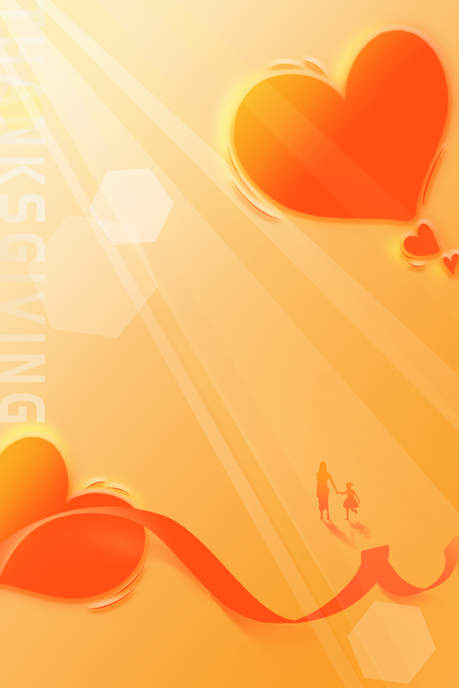 感恩节心形光束人橙色简约清新海报背景图片