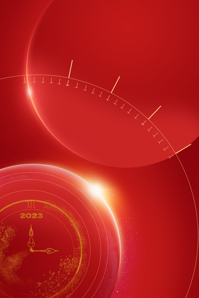 红色时钟光效纹理大气喜庆元旦海报背景图片