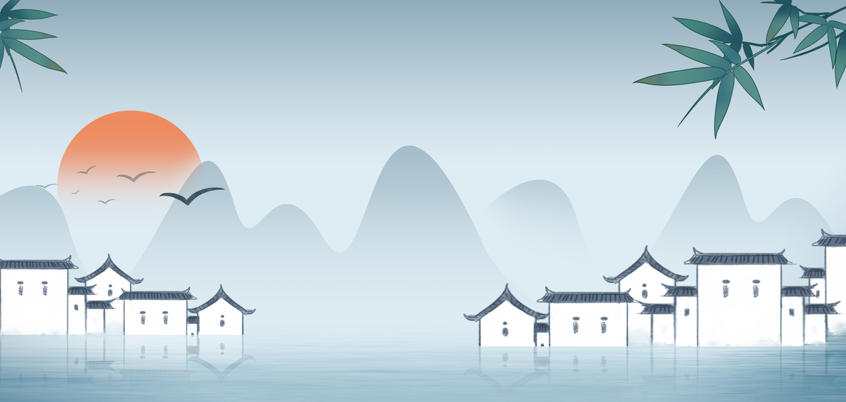 中国风徽派建筑浅色水墨海报背景图片