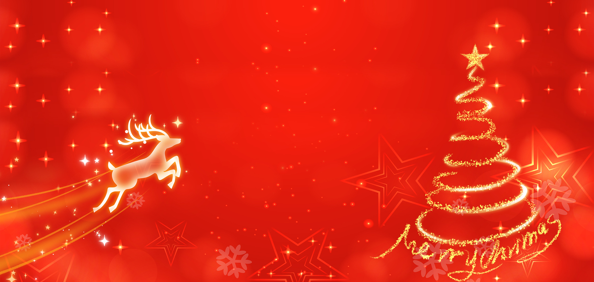 圣诞节圣诞树麋鹿红色梦幻圣诞节海报背景图片