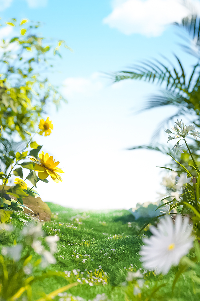 春天春季植物花卉绿色立体C4D植物场景背景图片仿摄影展台图片