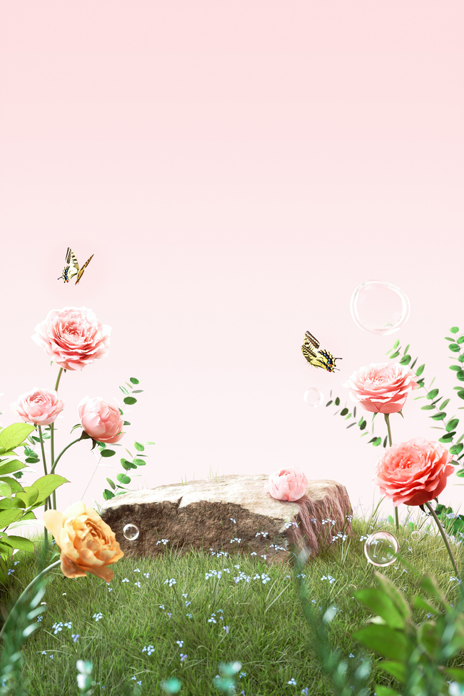 春天春季植物花朵粉色C4D展台背景仿摄影展台图片