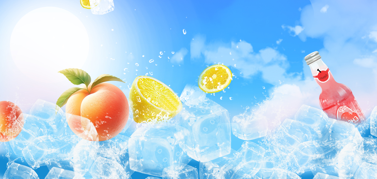 夏季背景冰块水果清凉蓝色横图背景图片