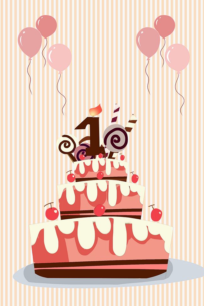 生日蛋糕蜡烛气球生日派对海报背景素材图片