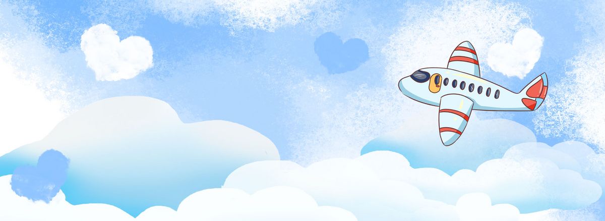 淘宝水墨水彩蓝天爱心云飞机卡通手绘背景图片