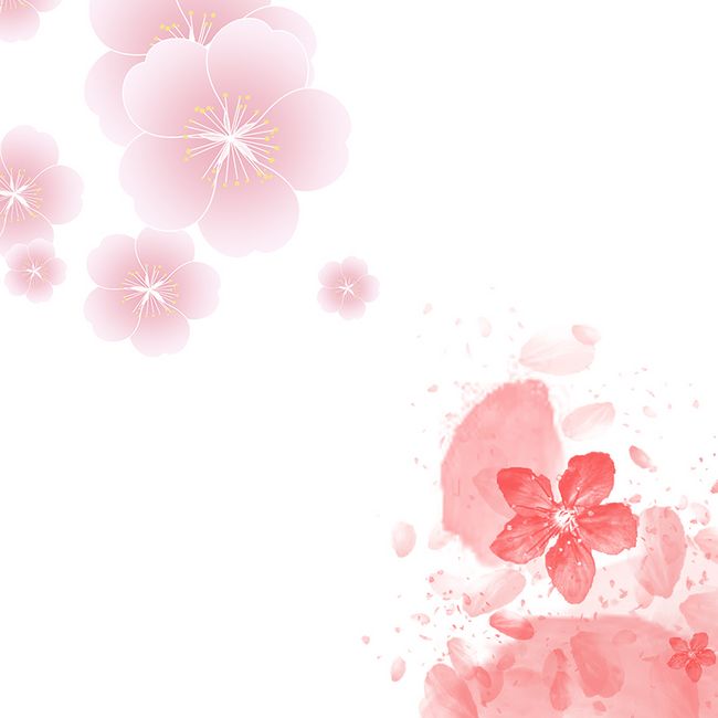 春天里的水彩粉红桃花主图背景图片