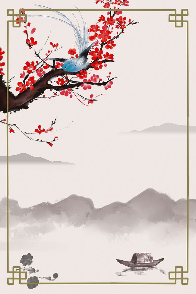 中国风水墨鱼鸟山水广告设计图片