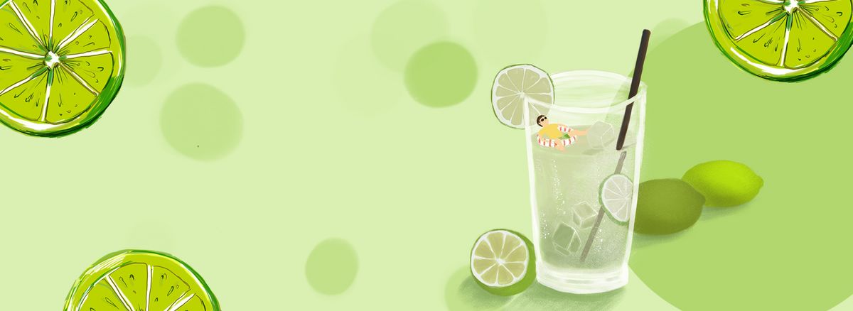 夏日清凉饮品手绘绿色背景图片