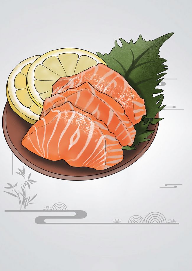 简约时尚日系三文鱼美食海报背景图片