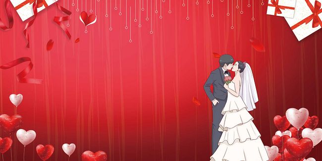 红色喜庆花卉婚礼场景卡片背景素材图片