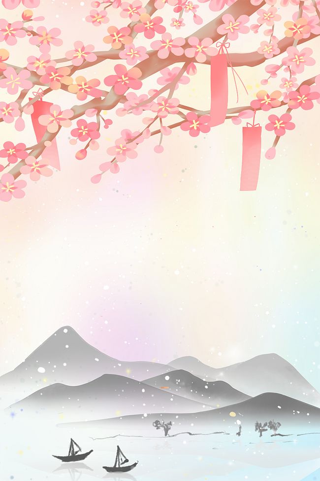 粉色唯美古风春季上新桃花背景图片