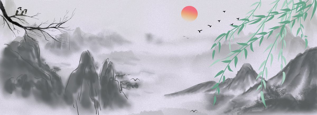中国风山水画复古设计水墨画海报背景图片