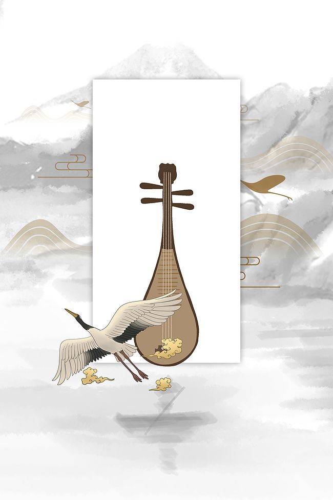 中国风水墨仙鹤琵琶戏曲文化海报背景素材图片
