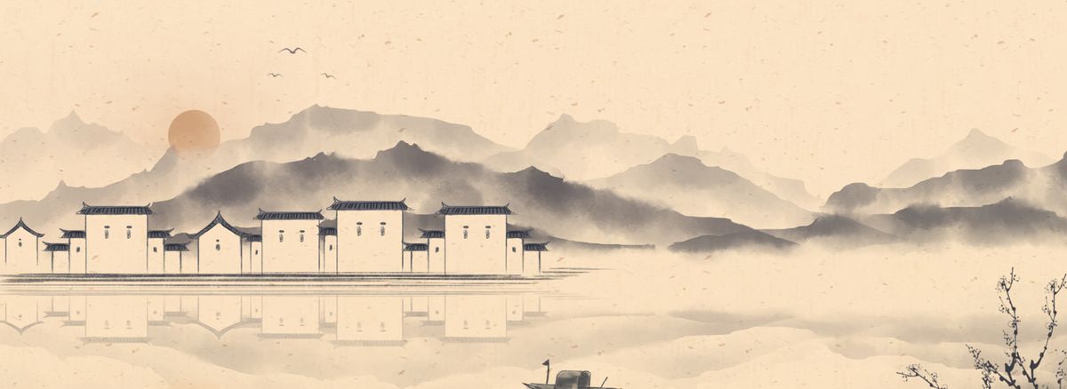 中国风亭台楼阁水墨背景图片