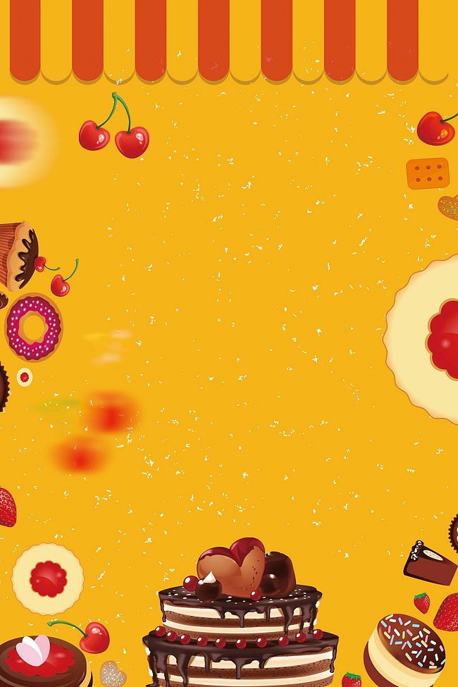黄色手绘甜品蛋糕PSD分层H5背景素材图片