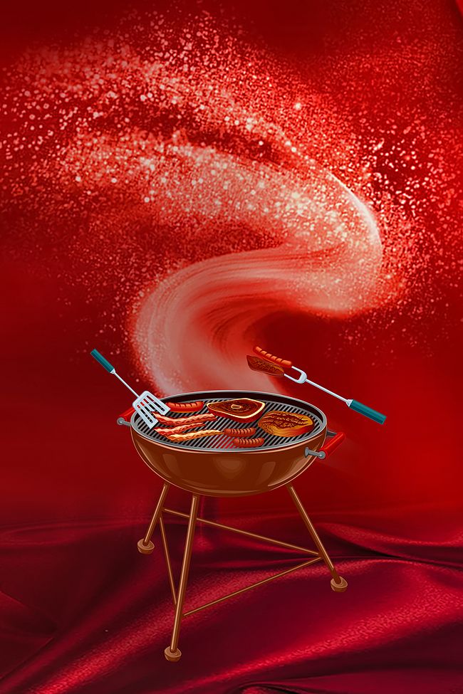 红色激情火焰烤肠PSD分层H5背景素材图片