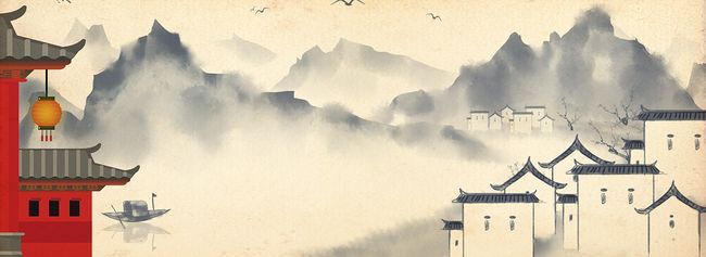 中国风建筑江南园林水墨海报背景图片