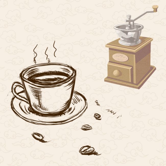 美式复古西餐手绘线稿咖啡饮料蛋糕海报背景图片